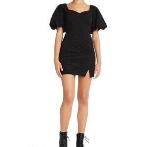 Betsy Johnson Black Textured Dot Sheath Puff Sleeve Mini Dress